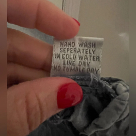 Solitaire Top Women's small  Blue Denim Embroidery Boho Peasant Hi Lo Hem (J124) - Picture 5 of 8